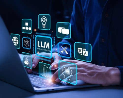 Llm,,Ai,Large,Language,Model,Concept.,Businessman,Working,On,Laptop