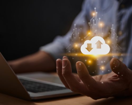 Yellow,Cloud,Computing,Technology,Or,Cloud,Storage,Network,Concept.,Cloud